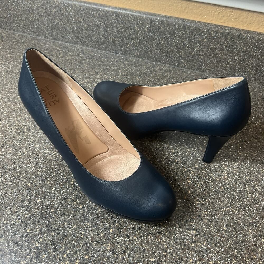 Naturalizer Shoes Comfort High Heel Womens Sz 10M Navy Blue Leather Slip On Pump